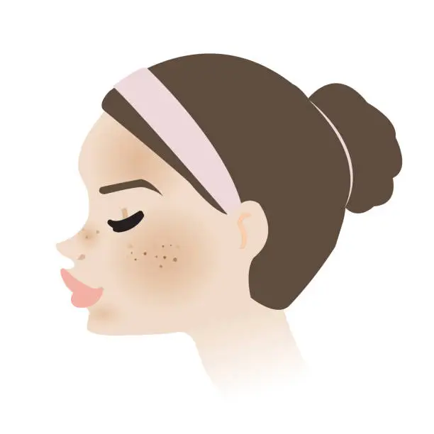 Vector illustration of Woman face with melasma skin side view vector isolated on white background.