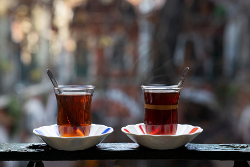 Turkish Tea (Türk Cayi) and  in front of the Grand Bazaar Streets Photo, Eminonu Fatih, Istanbul, Turkey (Turkiye)