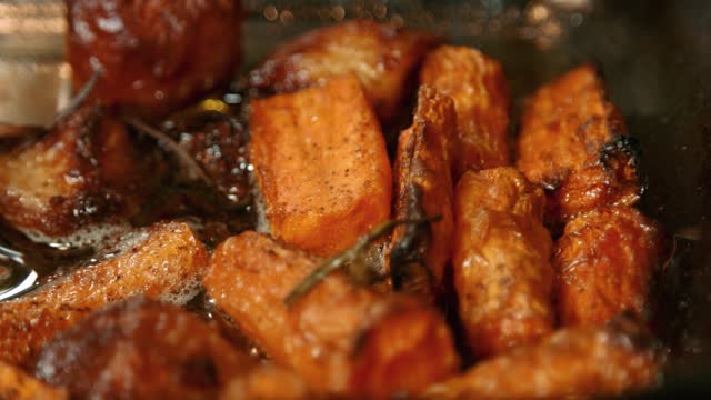 Roast Carrots and Potatoes in Bubbling Hot Oil