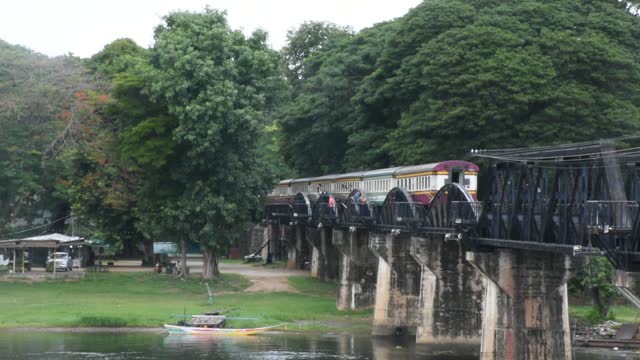 Steel railway bridge over river kwai of landmarks memorial historic sites and monument World War II Site in Kanchanaburi, Thailand
