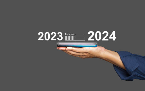 istock Countdown to 2024. The virtual download bar with loading progress bar for New Year's Eve and changing the year 2023 to 2024 1680095285