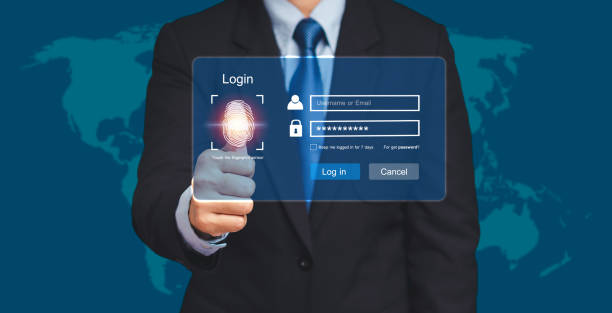 istock Close-up of hand scan fingerprint biometric identity to access personal data in the computer. 1680098530