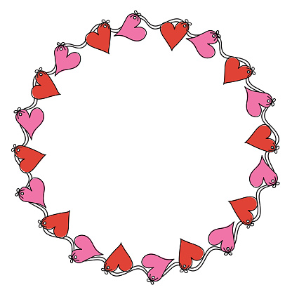 red and pink heart sape holiday round frame