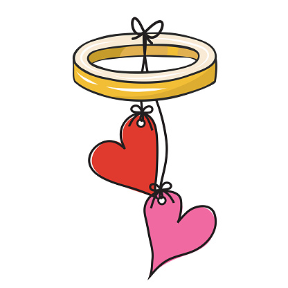 golden ring and heart sape holiday art drawn