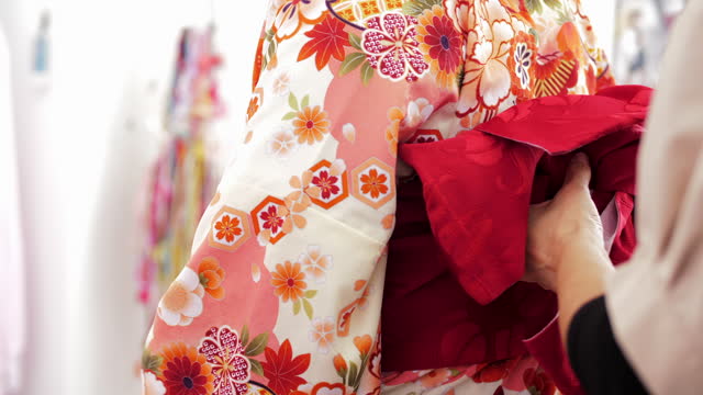 Woman wearing traditional Japanese kimono