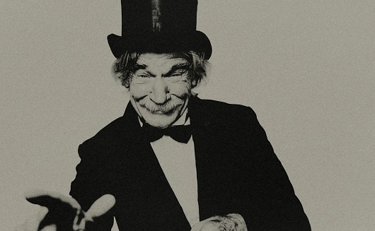 Portrait of an old magician with top hat. Neo-Pictoralism.