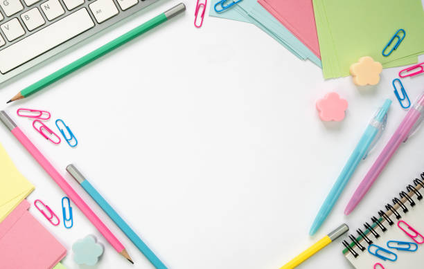 istock School stationery lie on a white table in the form of a frame. Top view. Copy space. Mockup. Back to school. 1680154361