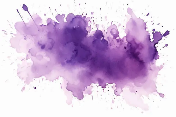 Vector illustration of Watercolor abstract splash, spray. Color painting vector texture. Purple background.