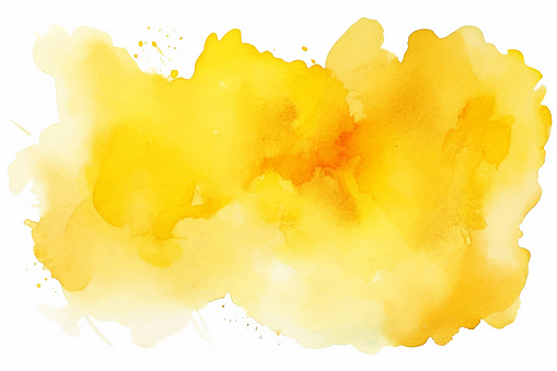Watercolor abstract splash, spray. Color painting vector texture. Yellow background.