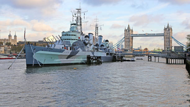 London, United Kingdom - November 23, 2013: HMS Belfast Royal Navy Floating War Museum at River Thames in Capital City Winter Day.