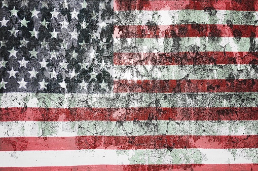 USA flog overlay on old color skin on cement wall texture for background use