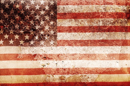 USA flog overlay on old color skin on cement wall texture for background use