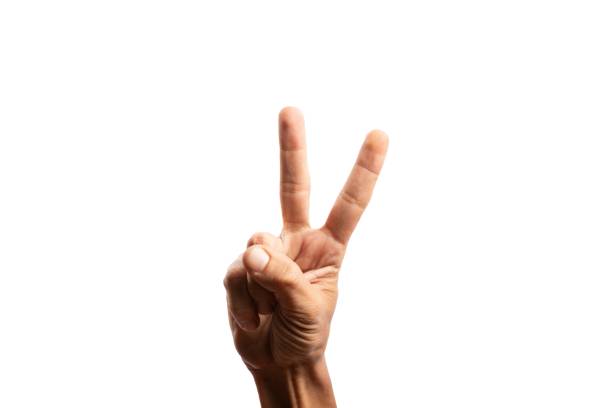 istock Black male right hand sign for number two isolated on white background. 1680184008