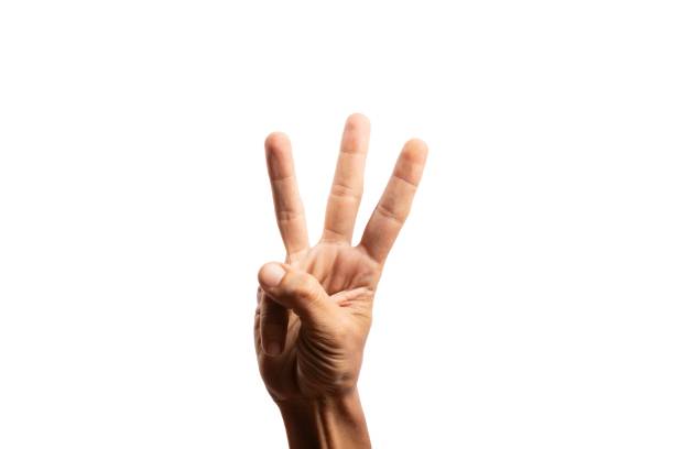 istock Black male right hand sign for number three isolated on white background. 1680185631