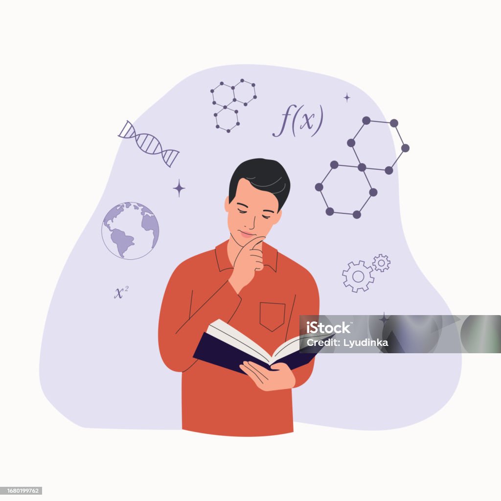 Study Man Stand Young Man Studying With A Book Stock Illustration - Download Image Now ...