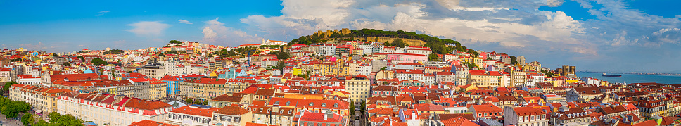 Romantic Destinations. Panorama of Alfama District in Lisbon in Portugal. Horizontal Panorama