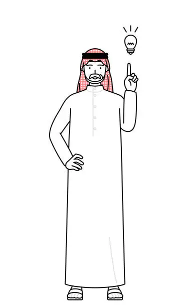 Vector illustration of Senior Muslim Man coming up with an idea.
