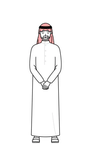 Vector illustration of Senior Muslim Man bowing with folded hands.