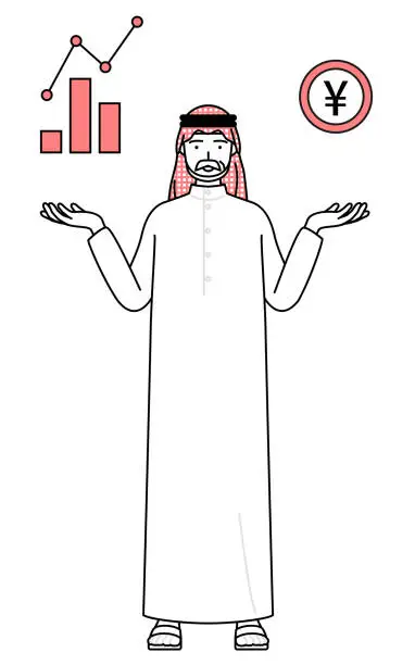 Vector illustration of Senior Muslim Man guiding an image of DX, performance and sales improvement.