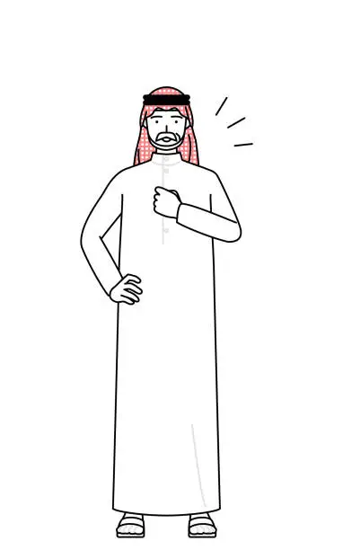 Vector illustration of Senior Muslim Man tapping his chest.
