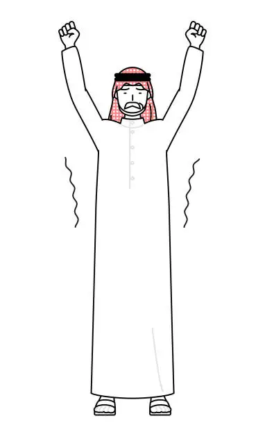 Vector illustration of Senior Muslim Man stretching and standing tall.