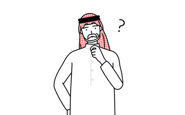 Vector illustration of Senior Muslim Man nodding his head in question.