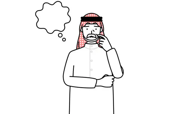 Vector illustration of Senior Muslim Man thinking while scratching his face.