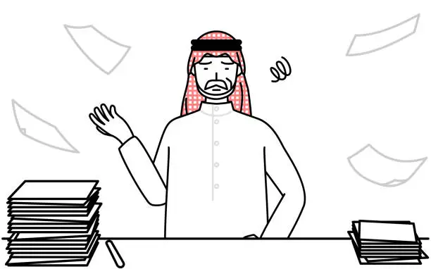 Vector illustration of Senior Muslim Man who is fed up with his unorganized business.