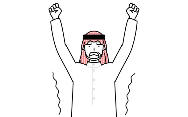 Vector illustration of Senior Muslim Man stretching and standing tall.