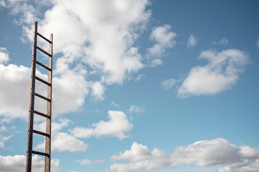Ladder of success to blue sky with white cloudscape background business career and promotion concept