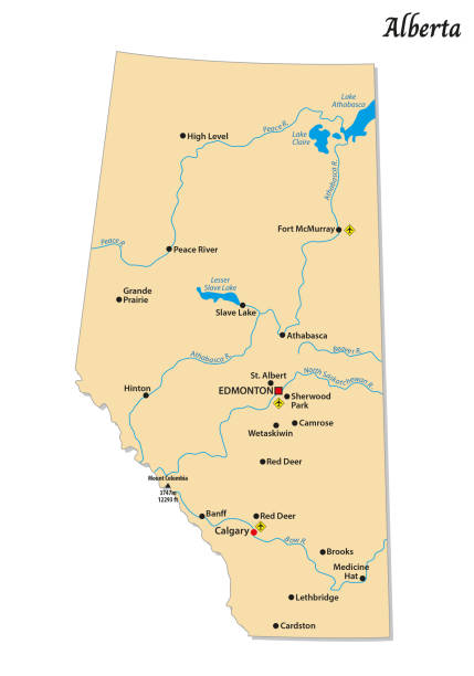 캐나다 앨버타의 간단한 벡터 지도 - alberta map canada province stock illustrations