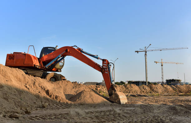 istock Excavator dig ground at construction site. Dig foundation. Geology 1680290216