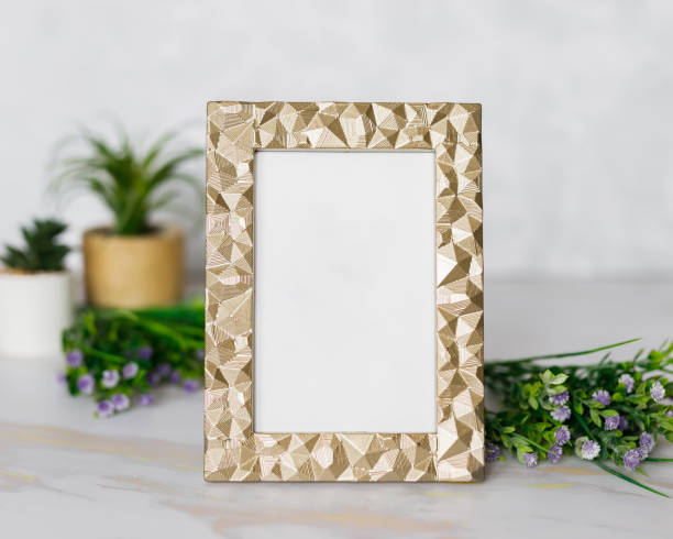 istock Minimal wooden picture poster frame mockup on white wallpaper 1680369650