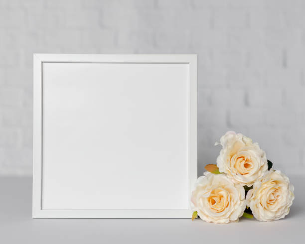 istock Minimal wooden picture poster frame mockup on white wallpaper 1680370409