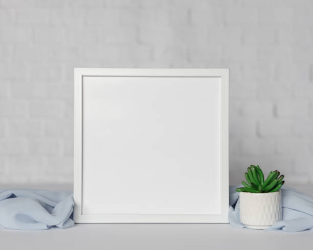 istock Minimal wooden picture poster frame mockup on white wallpaper 1680372822