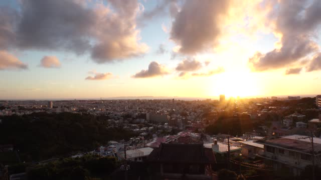 NAHA, OKINAWA, JAPAN : Aerial view of Naha city in sunset time.