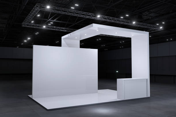 istock Exhibition stand for mockup and Corporate identity,Display design.Empty booth Design.Retail booth elements in Exhibition hall.booth Design trade show.Blank Booth system of Graphic Resources.3d Background for online Event,conference,live.3d render. 1680375217