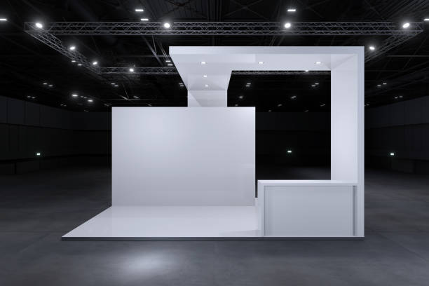 istock Exhibition stand for mockup and Corporate identity,Display design.Empty booth Design.Retail booth elements in Exhibition hall.booth Design trade show.Blank Booth system of Graphic Resources.3d Background for online Event,conference,live.3d render. 1680375218