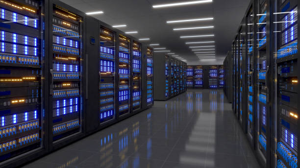 istock Shot of Data Center With Multiple Rows of Fully Operational Server Racks. Modern Telecommunications,Data center cooling,server room,3d rendering 1680392149