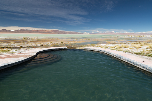 Hot pool fed by natural springs in the high elevation altiplano region of Bolivia