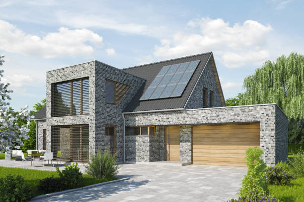 istock Modern house with a cubic extension and garage 1680403554