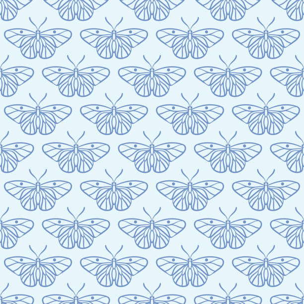 Blue butterfly seamless vector repeat pattern background Blue butterfly seamless repeat pattern background , vector wallpaper butterfly wing patterns stock illustrations