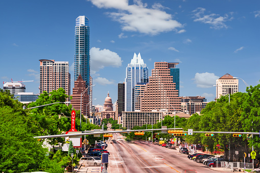 Austin, Texas, USA downtown cityscape on Congress Avenue.