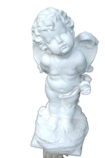biały kąt niemowlęcia i dziecka marmurowy posąg rzymskiego izolatu na białym tle - cherubin zdjęcia i obrazy z banku zdjęć