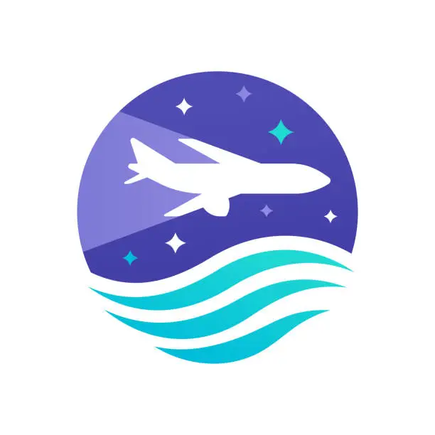 Vector illustration of Air Travel Airplane Water Design Element Symbol