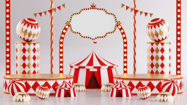 istock 3D rendering for amusement park, circus, carnival fair theme podium with many rides and shops circus tent 3d illustration 1680474485