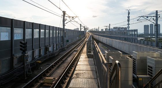 Train tracks and noise barriers
