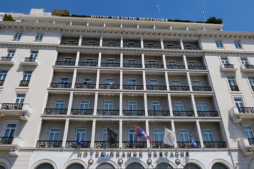 Exterior view of Hotel Grande Bretagne in Athens, Greece on August 21, 2023.