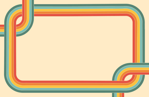 Background with rainbow. Horizontal frame with line. 60s, 70s retro graphic