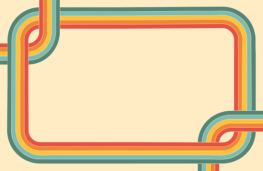 Background with rainbow. Horizontal frame with line. 60s, 70s retro graphic